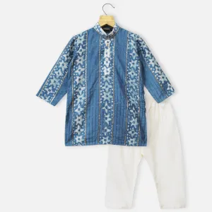 Blue Sequins Embroidered Full Sleeves Kurta With Pajama