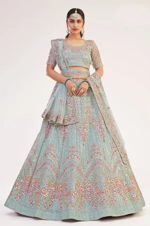 Turquoise Designer Bridal Heavy Embroidered Lehenga Choli