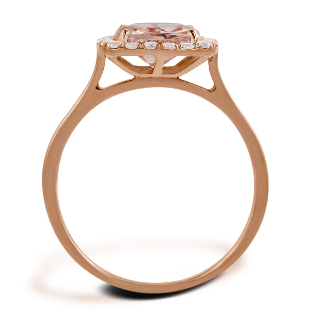 18ct Rose Gold 1.41ct Cushion Cut Morganite And 0.23ct Diamond Halo Ring