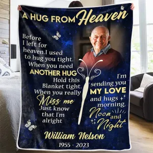 4FunGift® Custom Photo This Is A Hug From Heaven - Memorial Personalized Custom Blanket - Christmas Gift, Sympathy Gift For Family Members