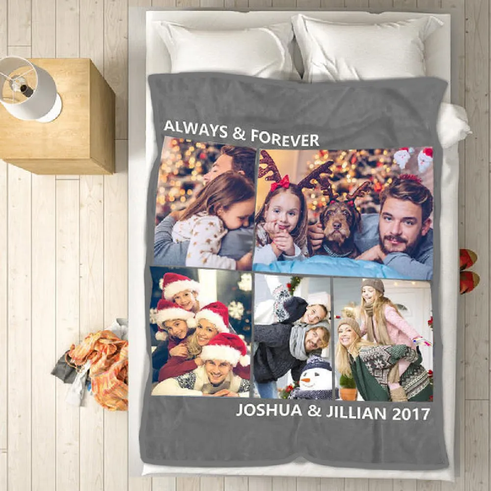 4FunGift® Personalized 5 Photos Blanket Couple Gifts For Him/Her