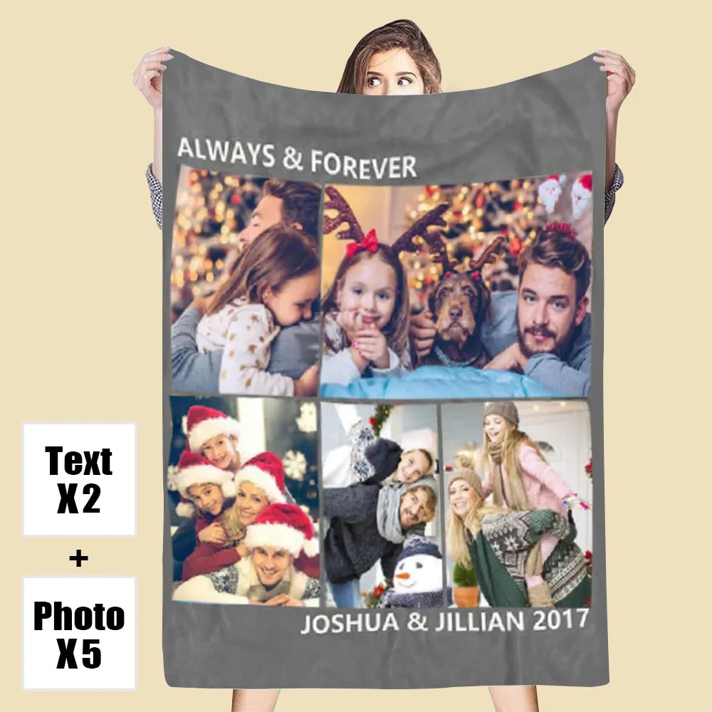 4FunGift® Personalized 5 Photos Blanket Couple Gifts For Him/Her