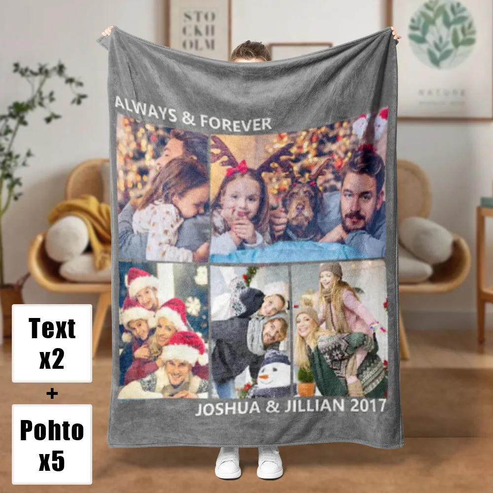 4FunGift® Personalized 5 Photos Blanket Couple Gifts For Him/Her