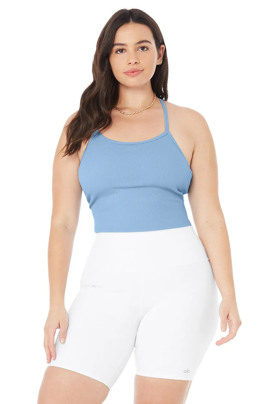 Alosoft Ribbed Crop Calm Tank - Blue Skies