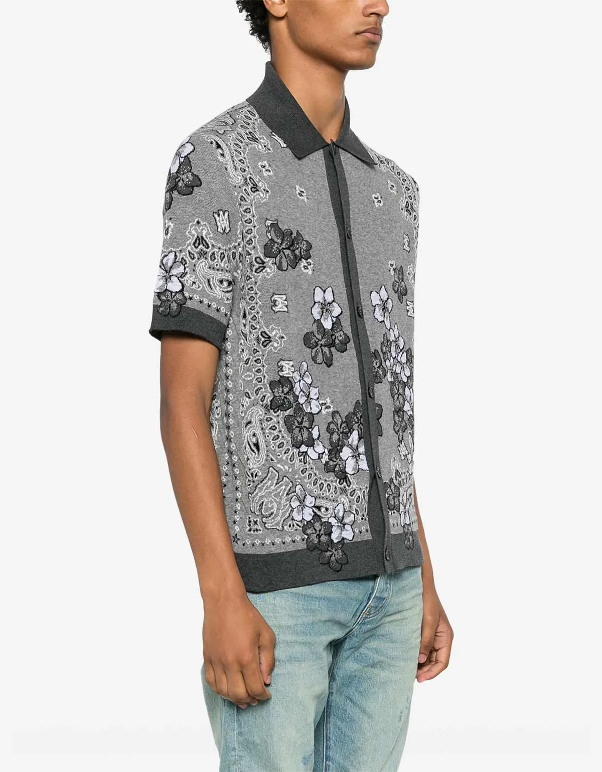 Amiri Black Bandana Floral Polo T-Shirt