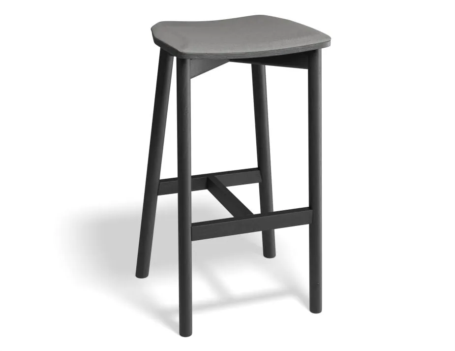 Andi Stool - Black - Backless with Pad - 75cm Seat Height Vintage Grey Vegan leather Seat Pad