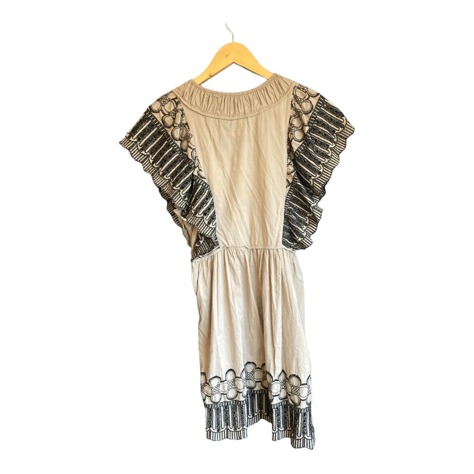 Antik Batik Cotton Taupe And Black Short Sleeved Dress UK Size 10