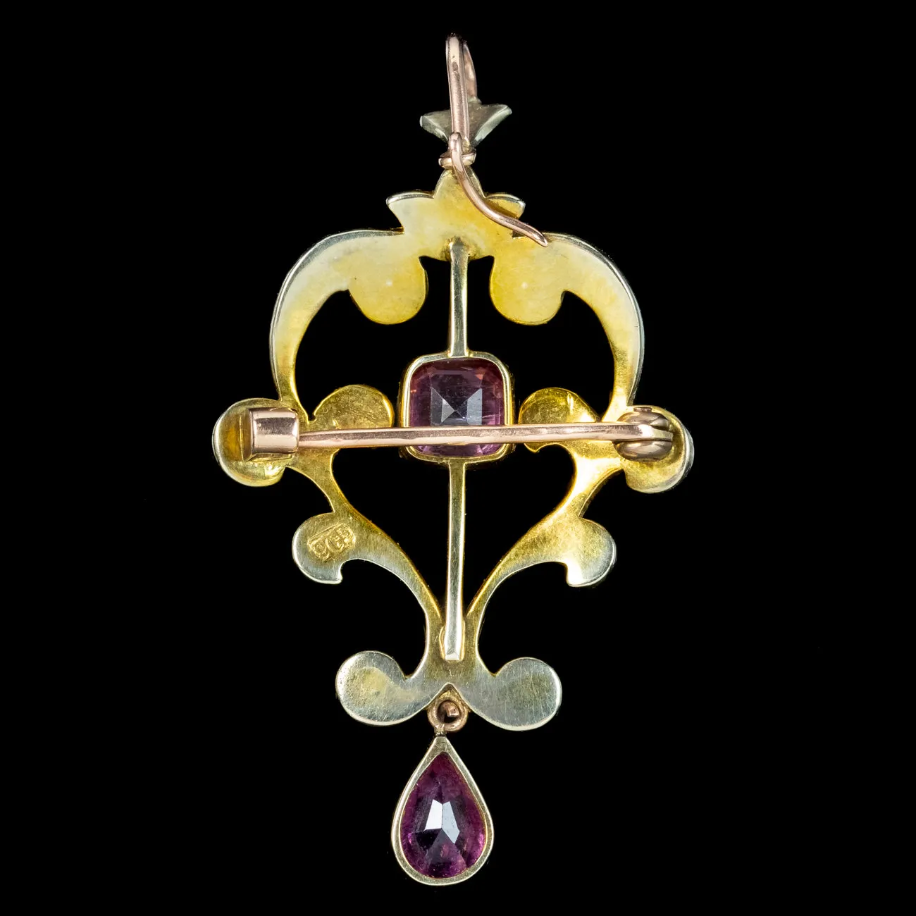 Antique Victorian Pink Tourmaline Pearl Pendant 9ct Gold