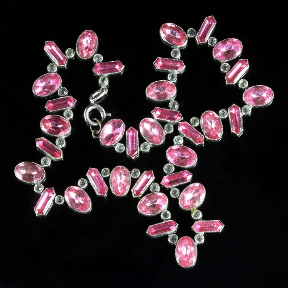 Art Deco Pink Paste Riviere Necklace