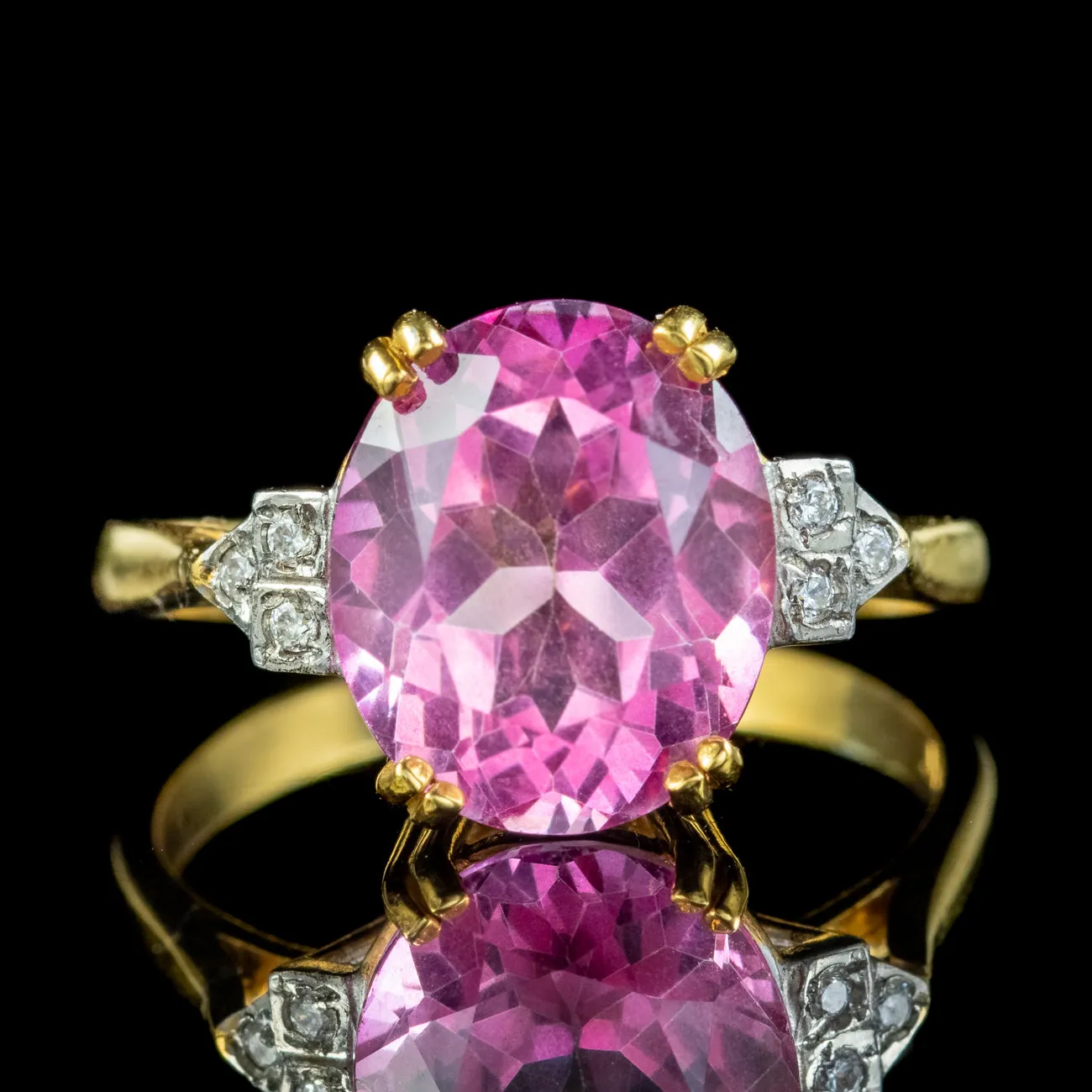 Art Deco Style Pink Topaz Cz Cocktail Ring 5.2ct Topaz