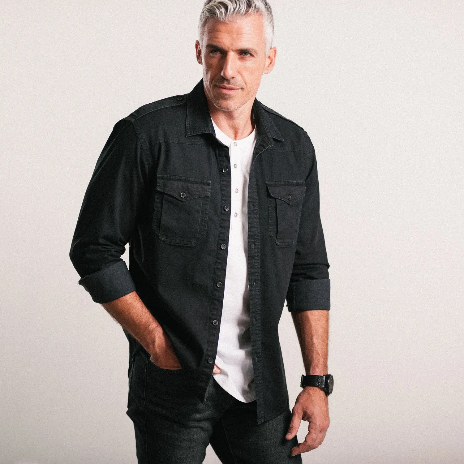 Austin Utility Shirt – Black Cotton Twill