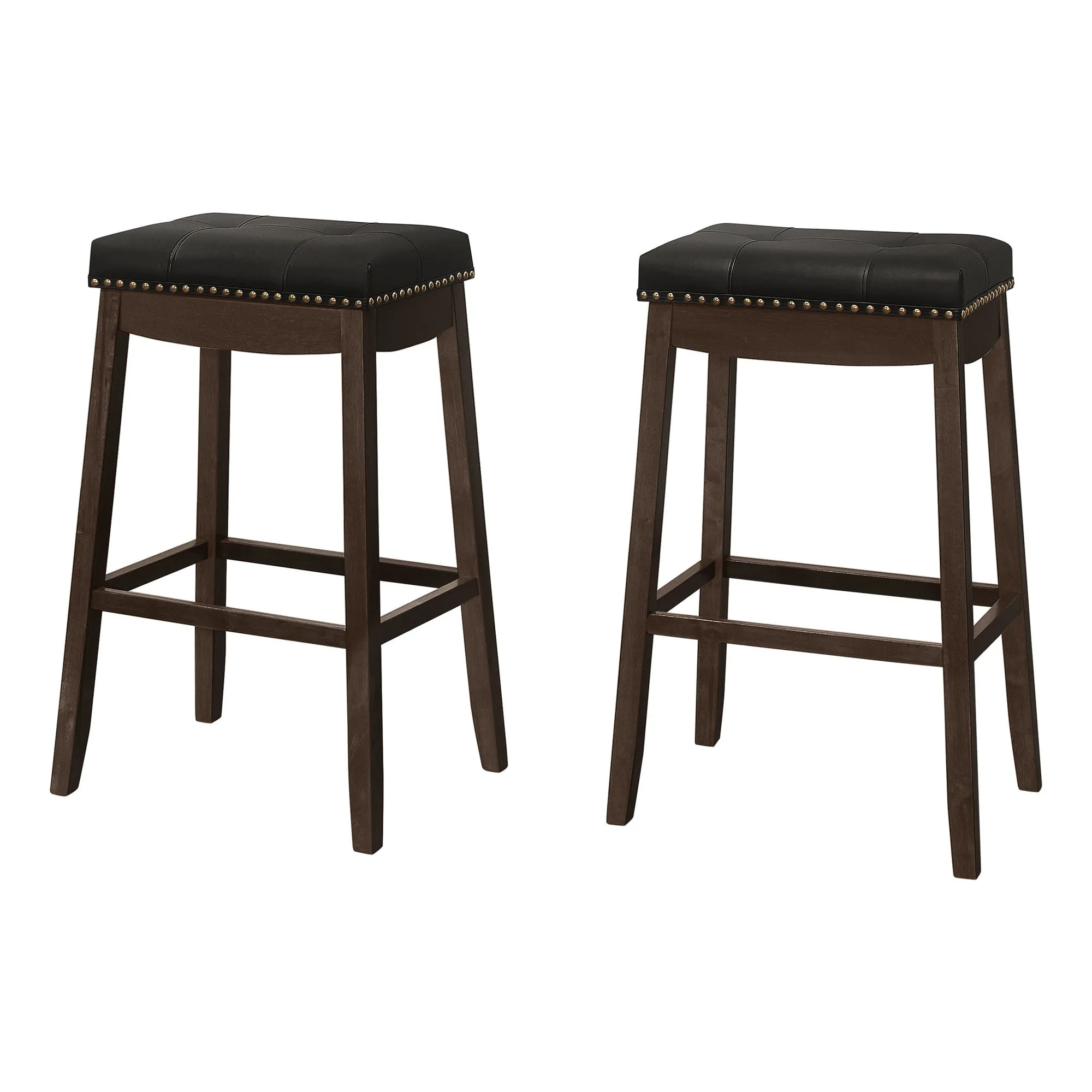 Barstool - 2Pcs / 29"H / Black Leather-Look / Espresso