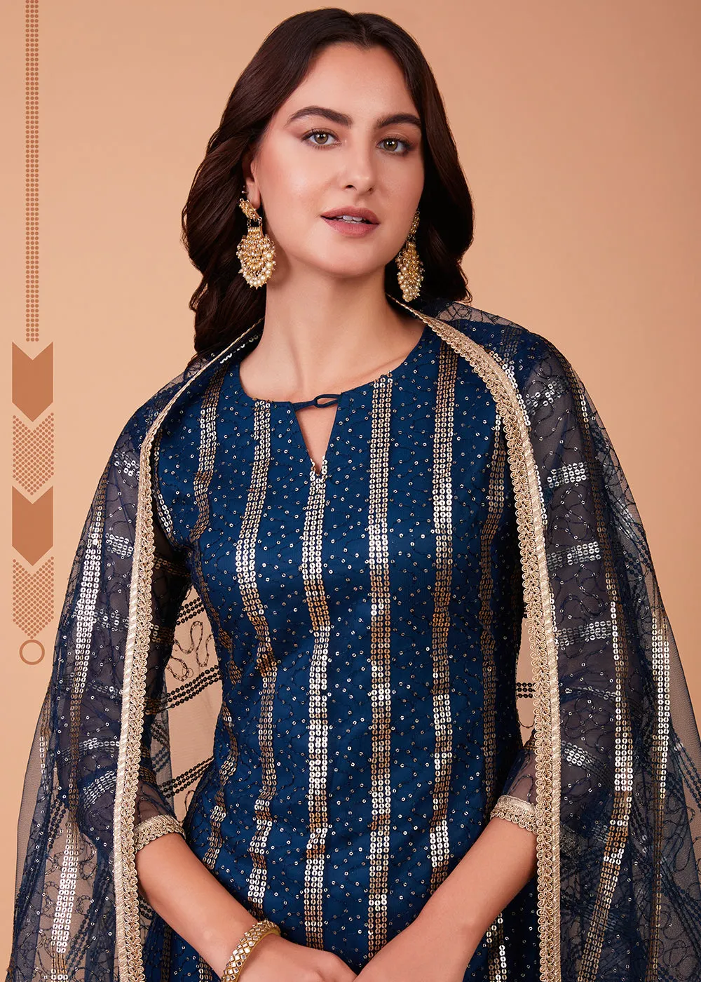 Beautiful Blue Tone to Tone Thread Net Salwar Kameez