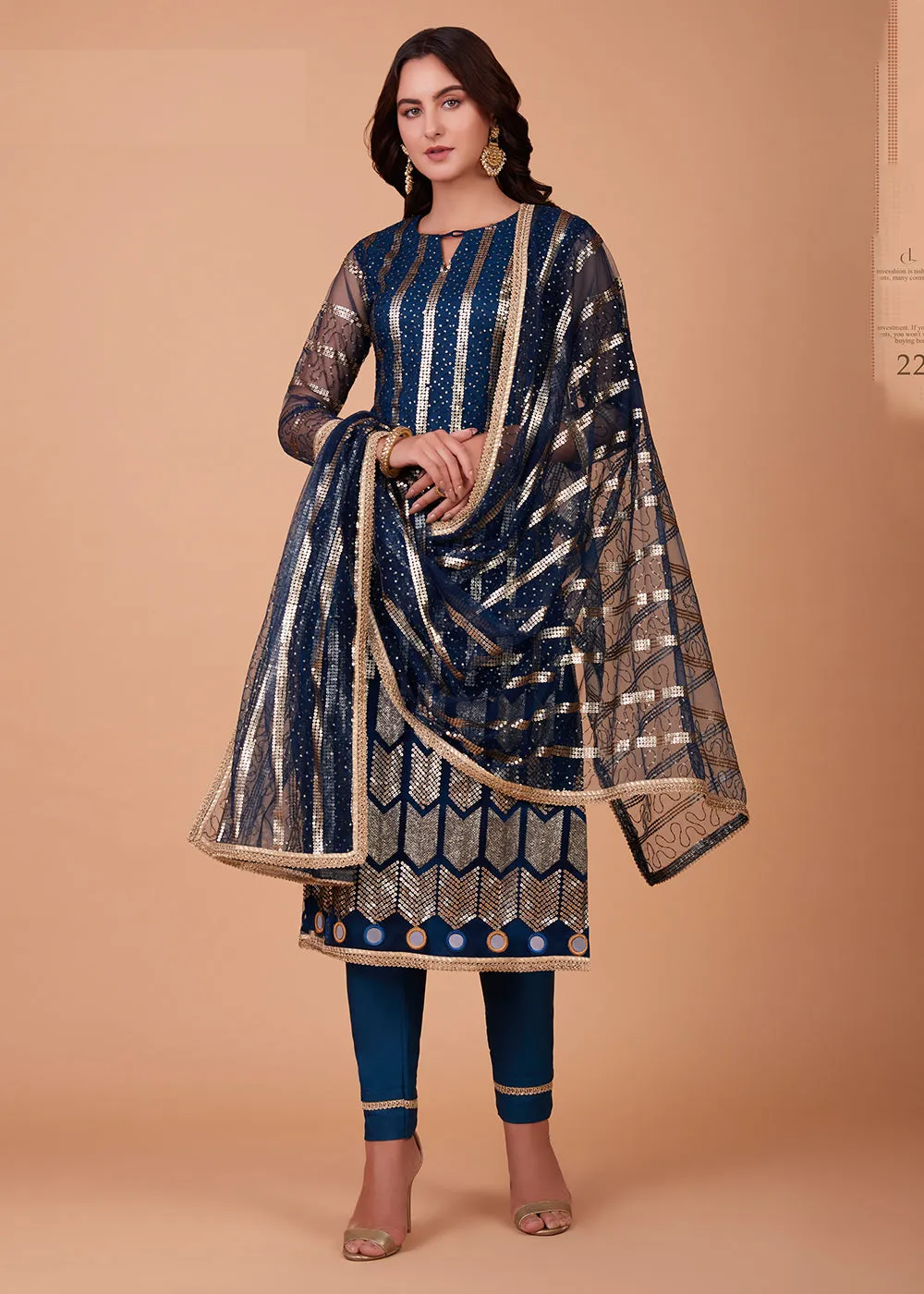 Beautiful Blue Tone to Tone Thread Net Salwar Kameez