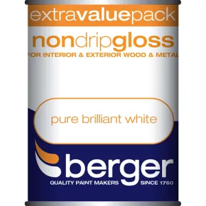 Berger Non-Drip Brilliant White Gloss Paint 1.25L