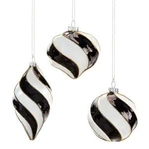 Black and White Spiral Glass Christmas Ornament