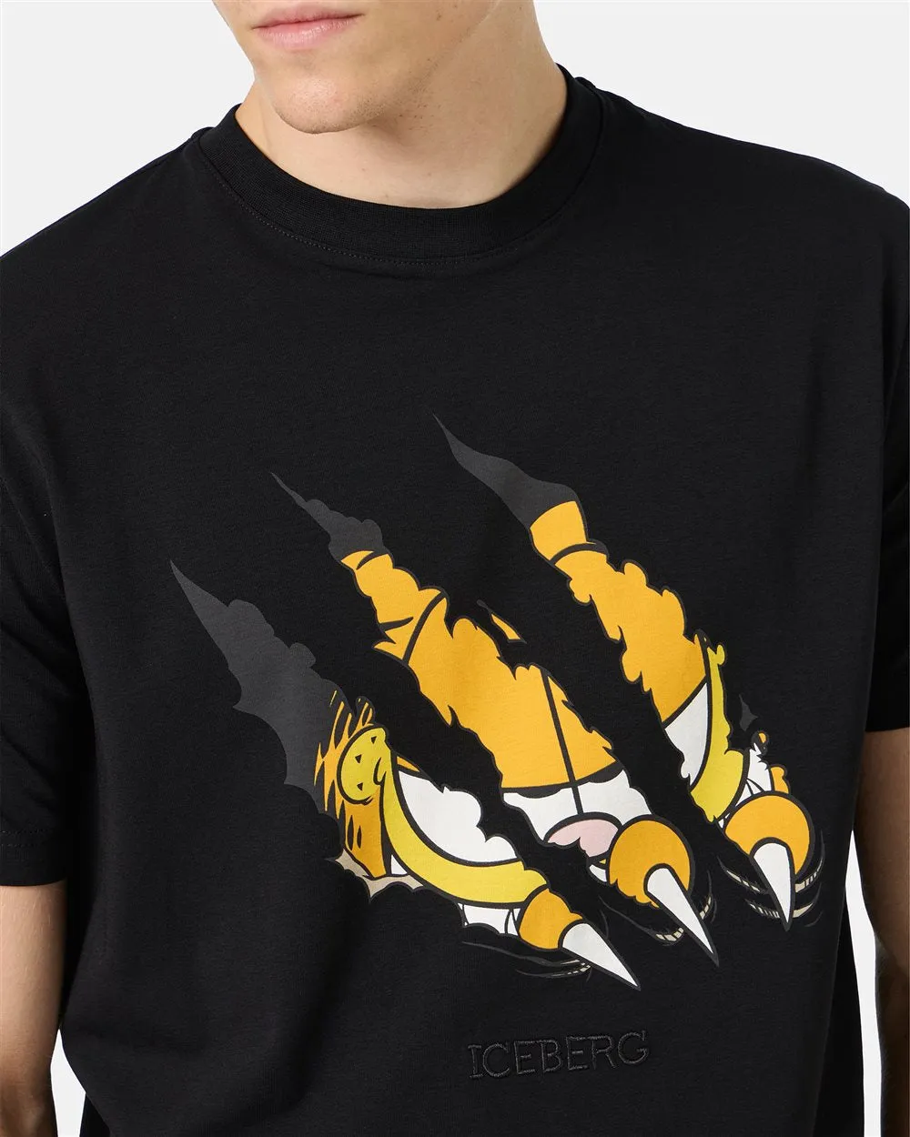 Black cotton jersey T-shirt with Garfield print and embroidered Iceberg logo (Black) - I24F02A63189000