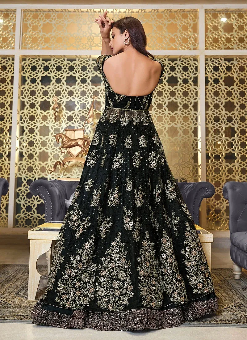 Black Lehenga Style Sequins Embroidered Anarkali Suit