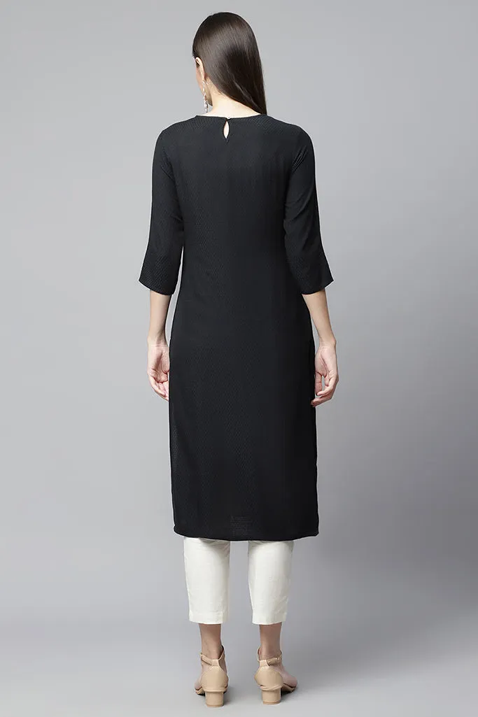 Black Straight Kurta With Multi Embroidery