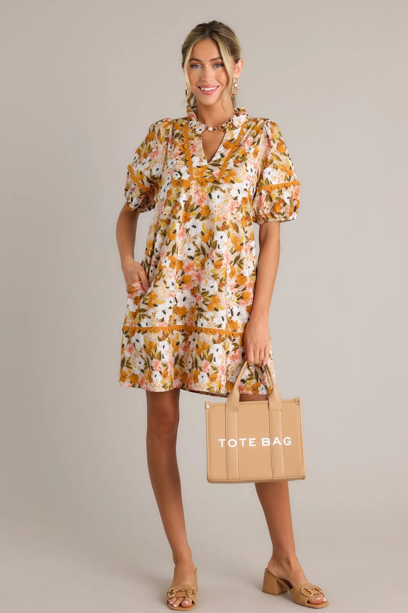 Blissful Treasure 100% Cotton Honey Yellow Floral Mini Dress