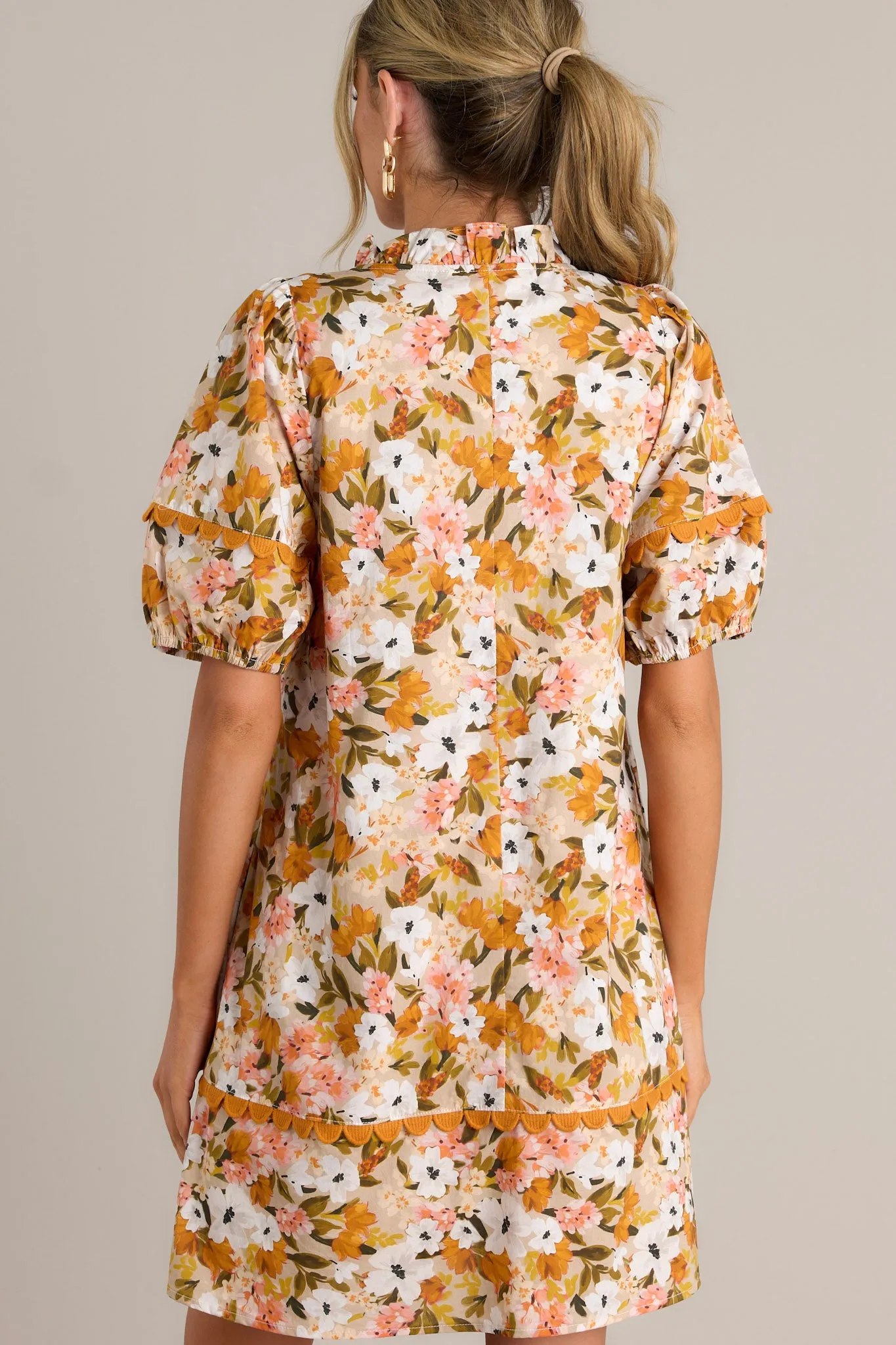 Blissful Treasure 100% Cotton Honey Yellow Floral Mini Dress