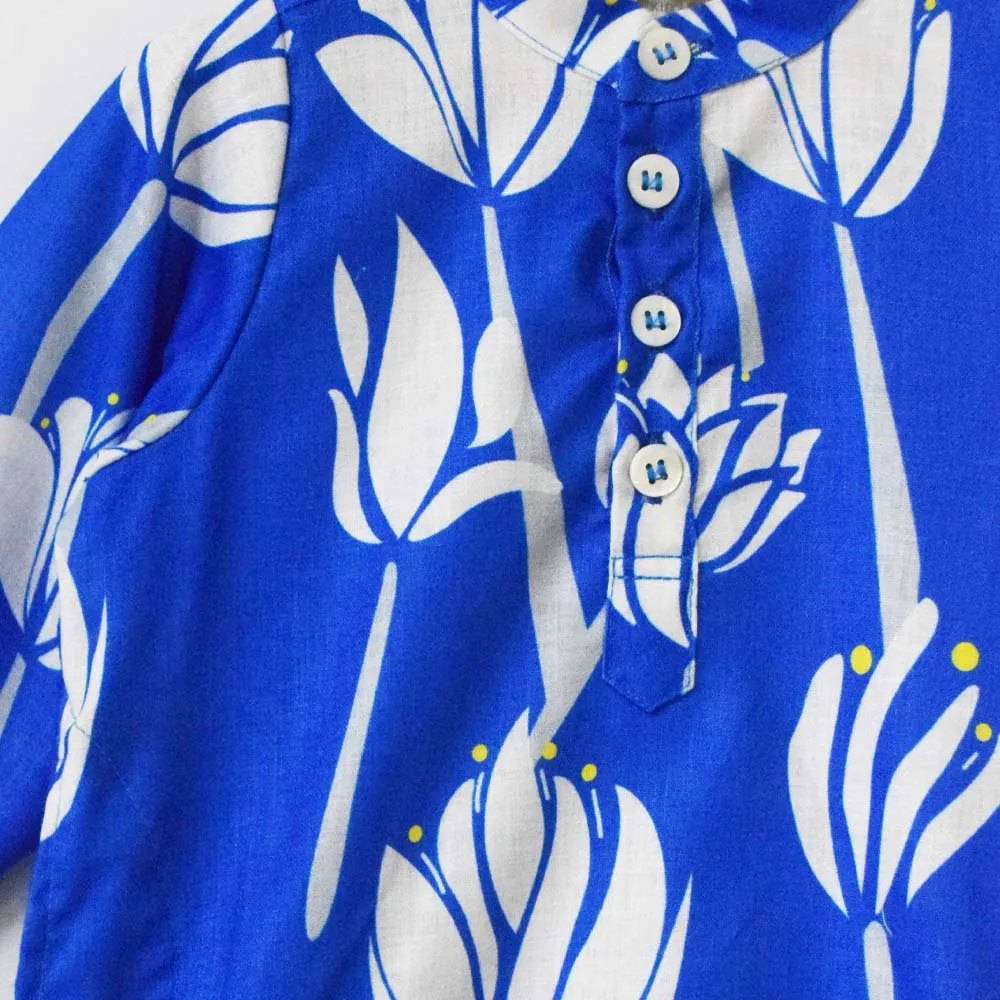 Blue Floral Kurta With White Pajama