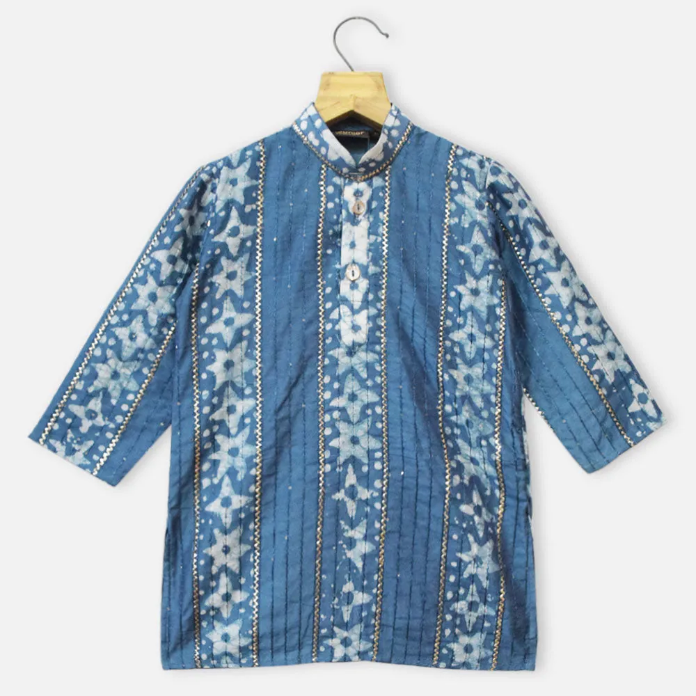 Blue Sequins Embroidered Full Sleeves Kurta With Pajama