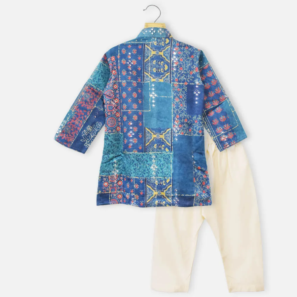 Blue Sequins Embroidered Kurta With Pajama