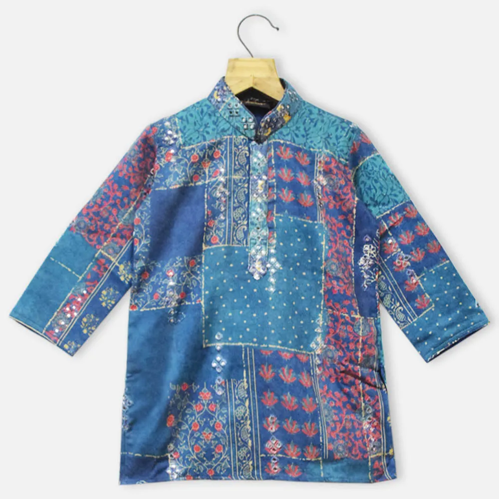 Blue Sequins Embroidered Kurta With Pajama