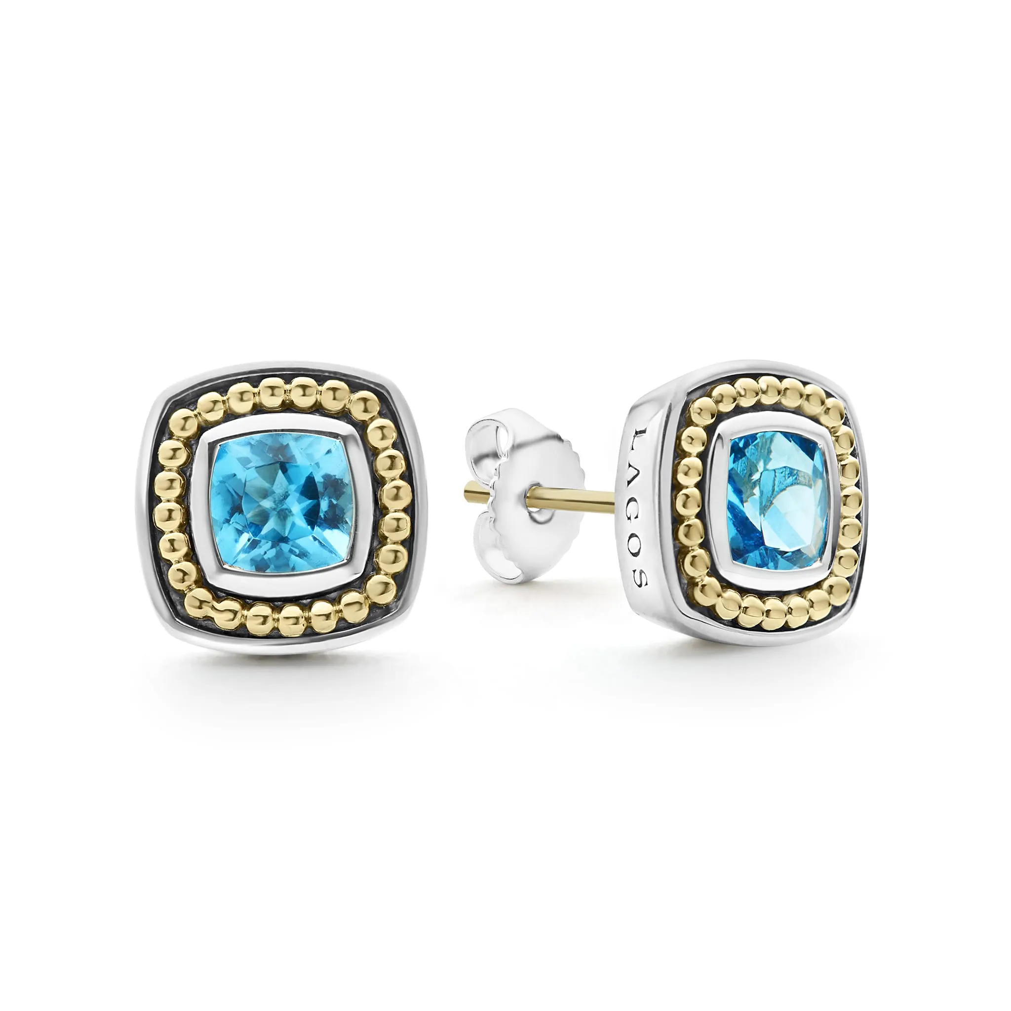 Caviar Color Swiss Blue Topaz Stud Earrings