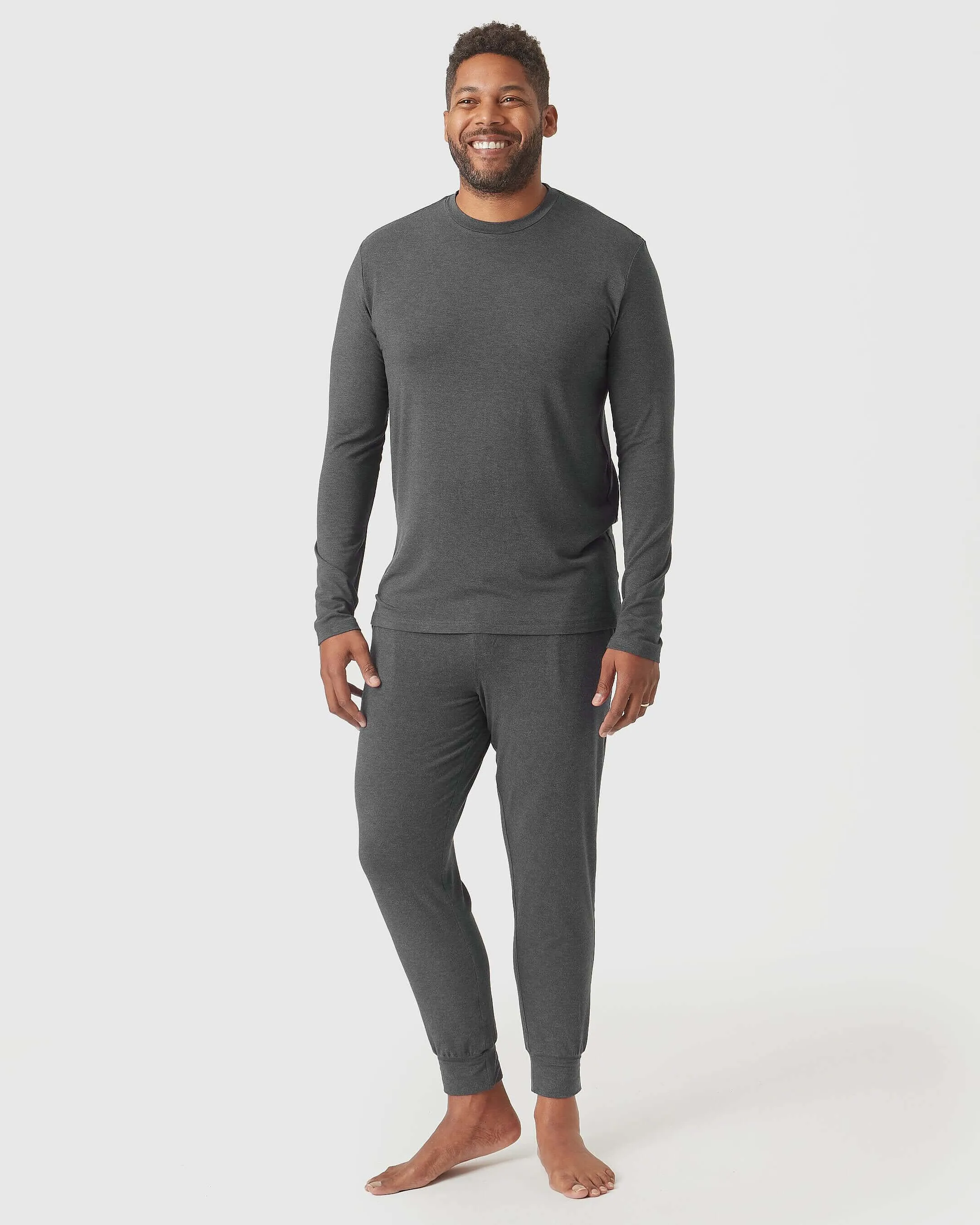 Charcoal Heather Gray Loungewear Long Sleeve Tee And Jogger Set