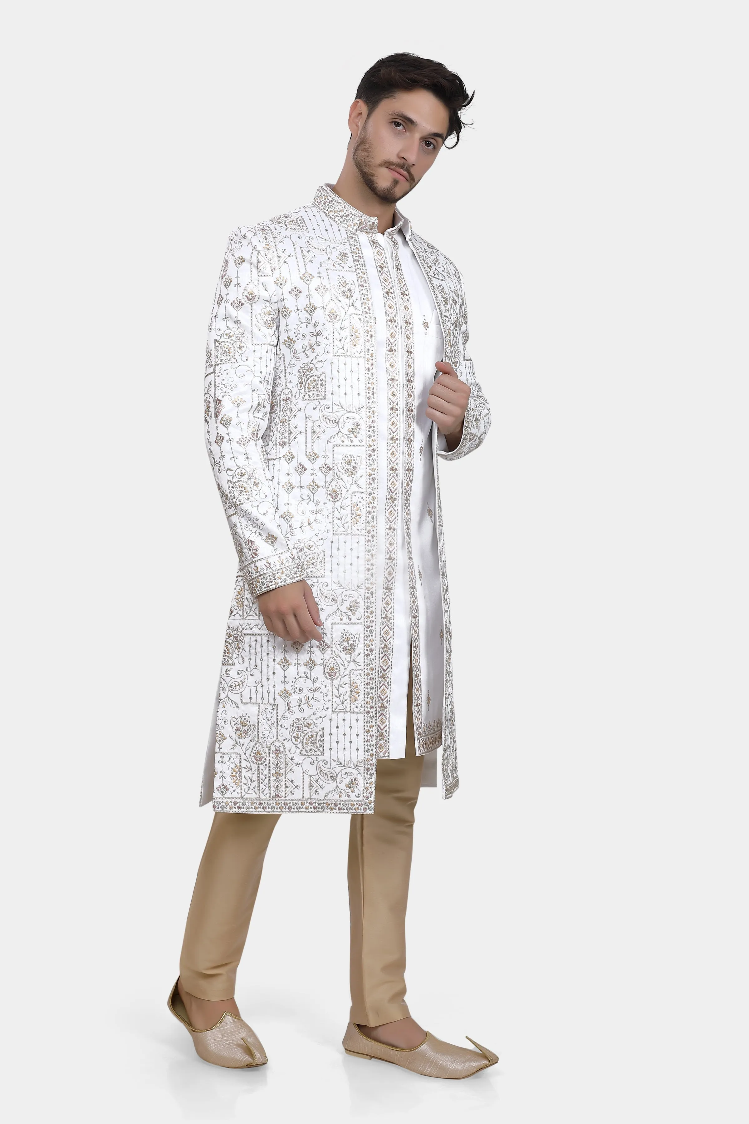 Cloud white mens sherwani kurta  pyjama set