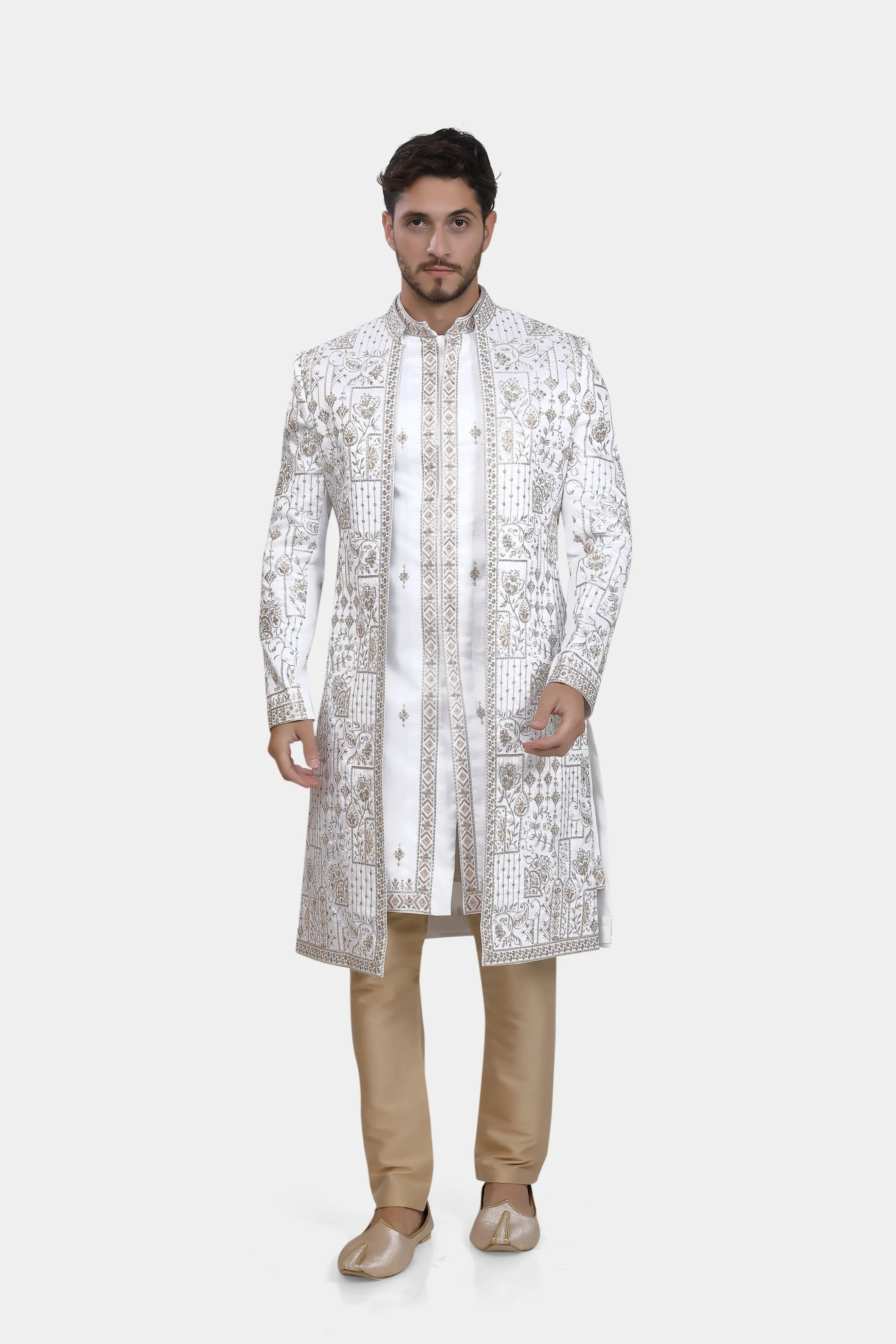 Cloud white mens sherwani kurta  pyjama set