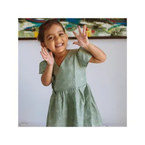 Cotton Silk Dress | Hand-Block Printed | Dancing Dots (Natural Sage)