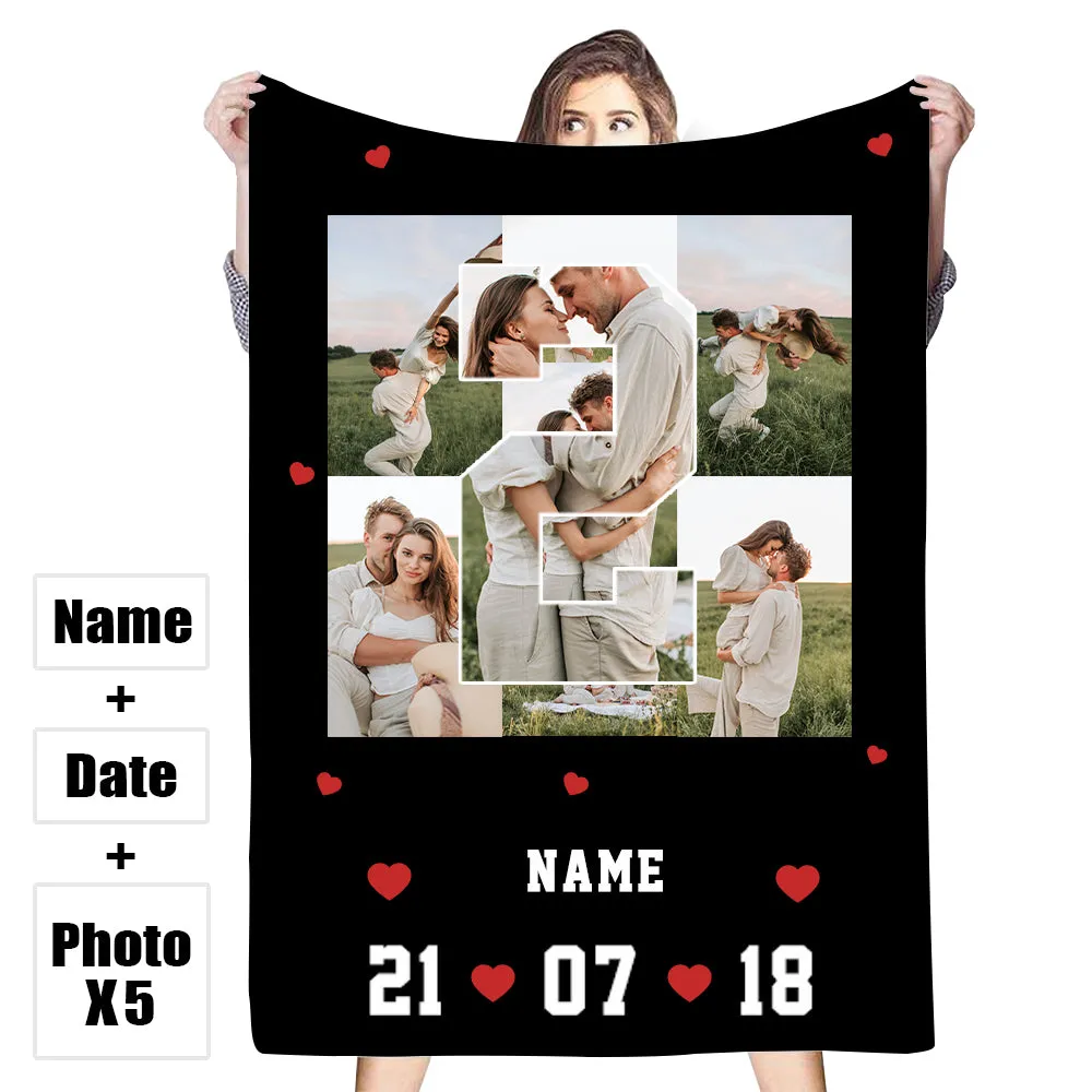 Custom 5 Photos/Date Blankets Personalized Blanket Anniversary Gifts