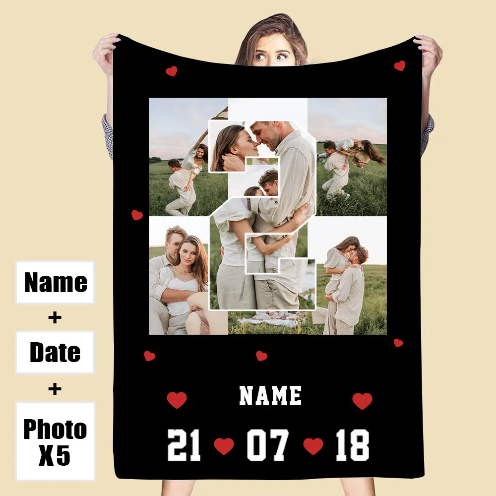 Custom 5 Photos/Date Blankets Personalized Blanket Anniversary Gifts