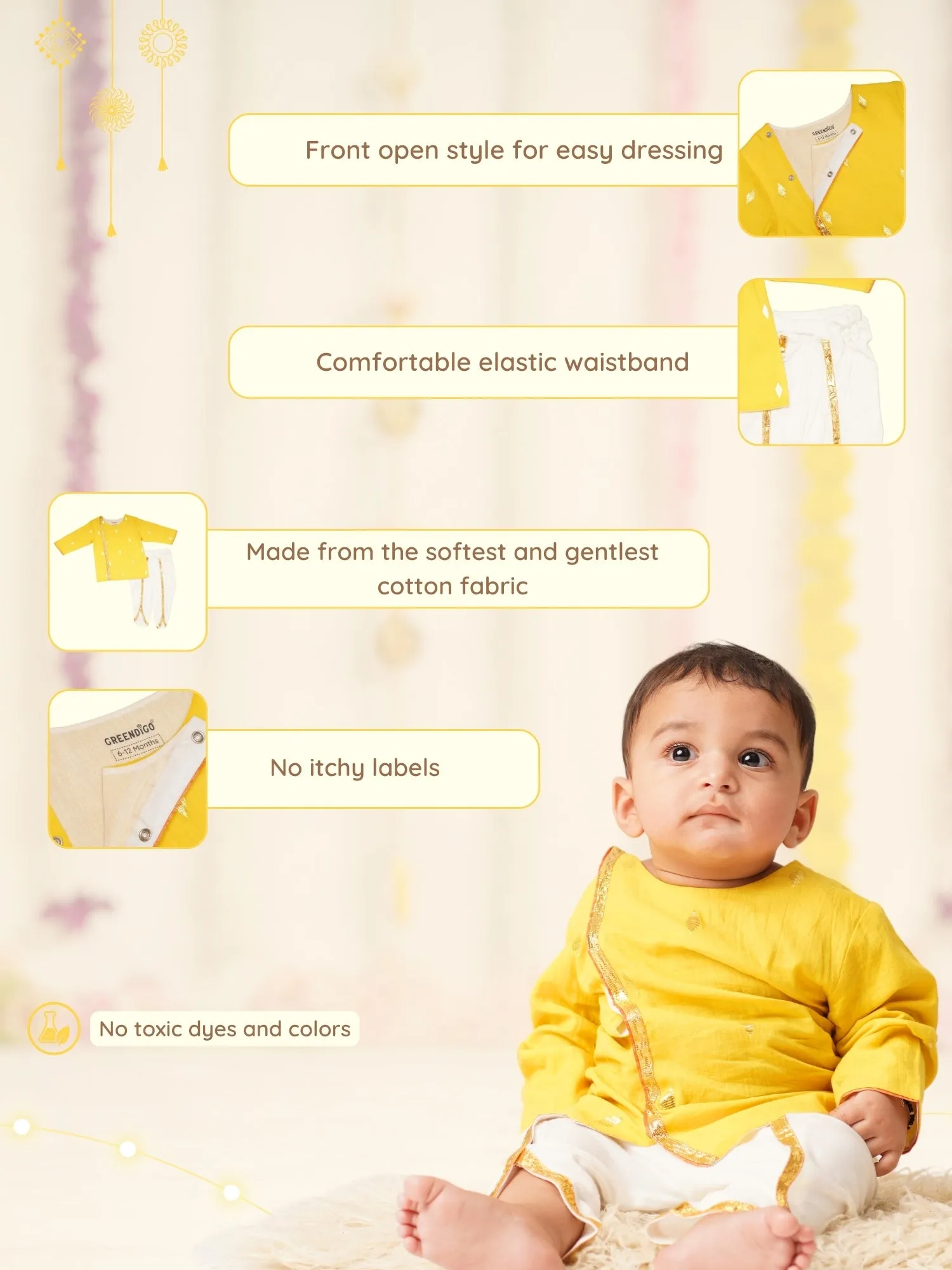 Deepam - Baby Boy Kurta Dhoti Set | Yellow