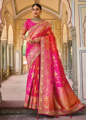 Designer Beauteous Rani Pink Silk Wedding Wear Saree