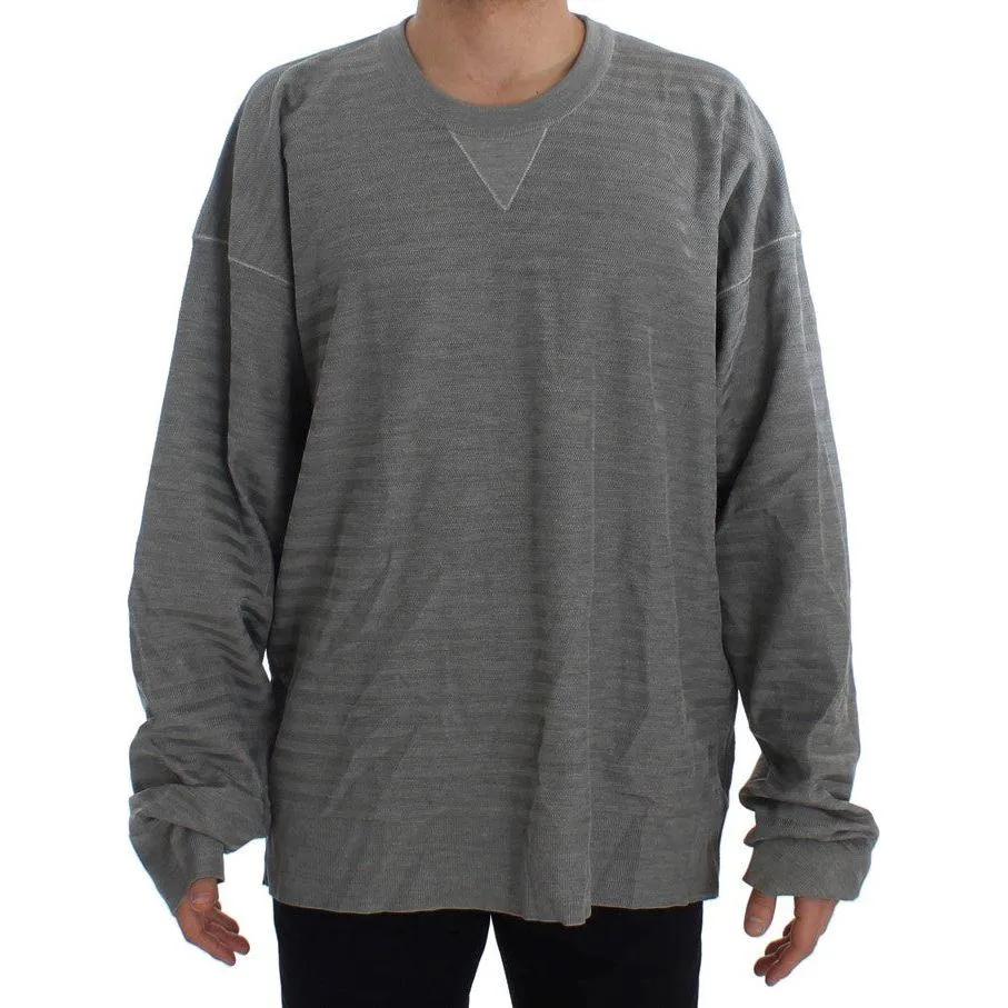 Dolce & Gabbana Elegant Gray Silk Crewneck Pullover Sweater