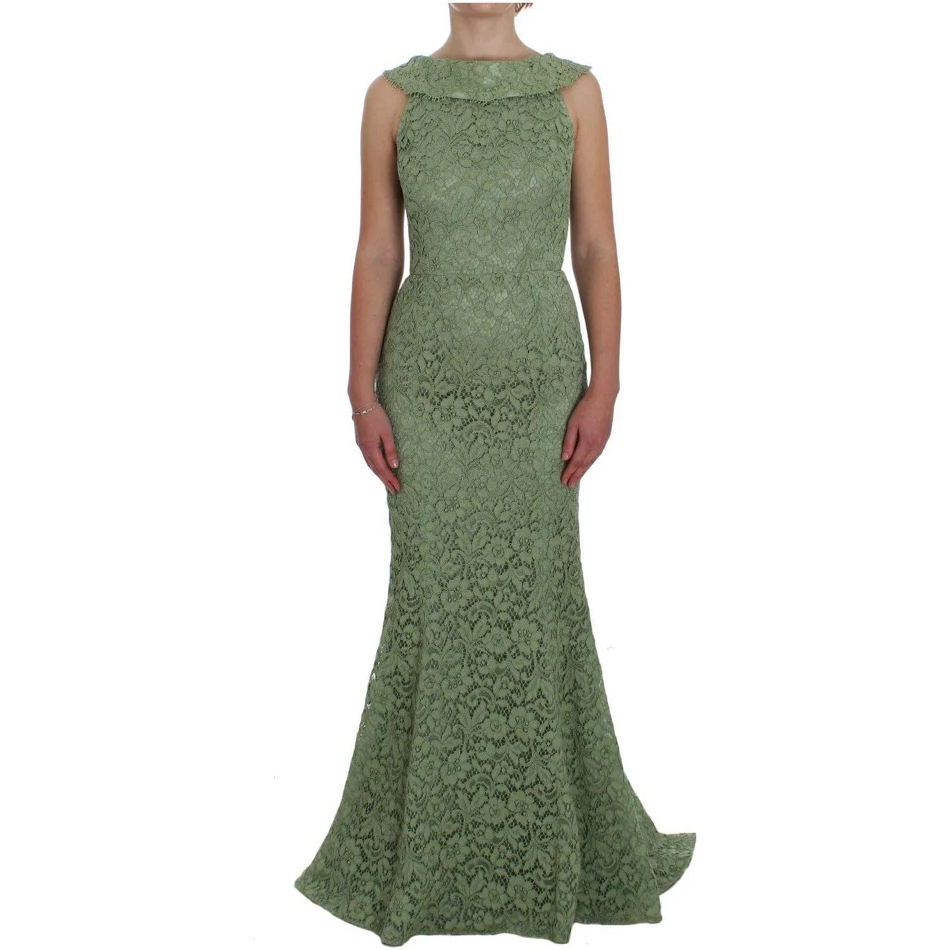 Dolce & Gabbana Elegant Green Floral Lace Maxi Dress