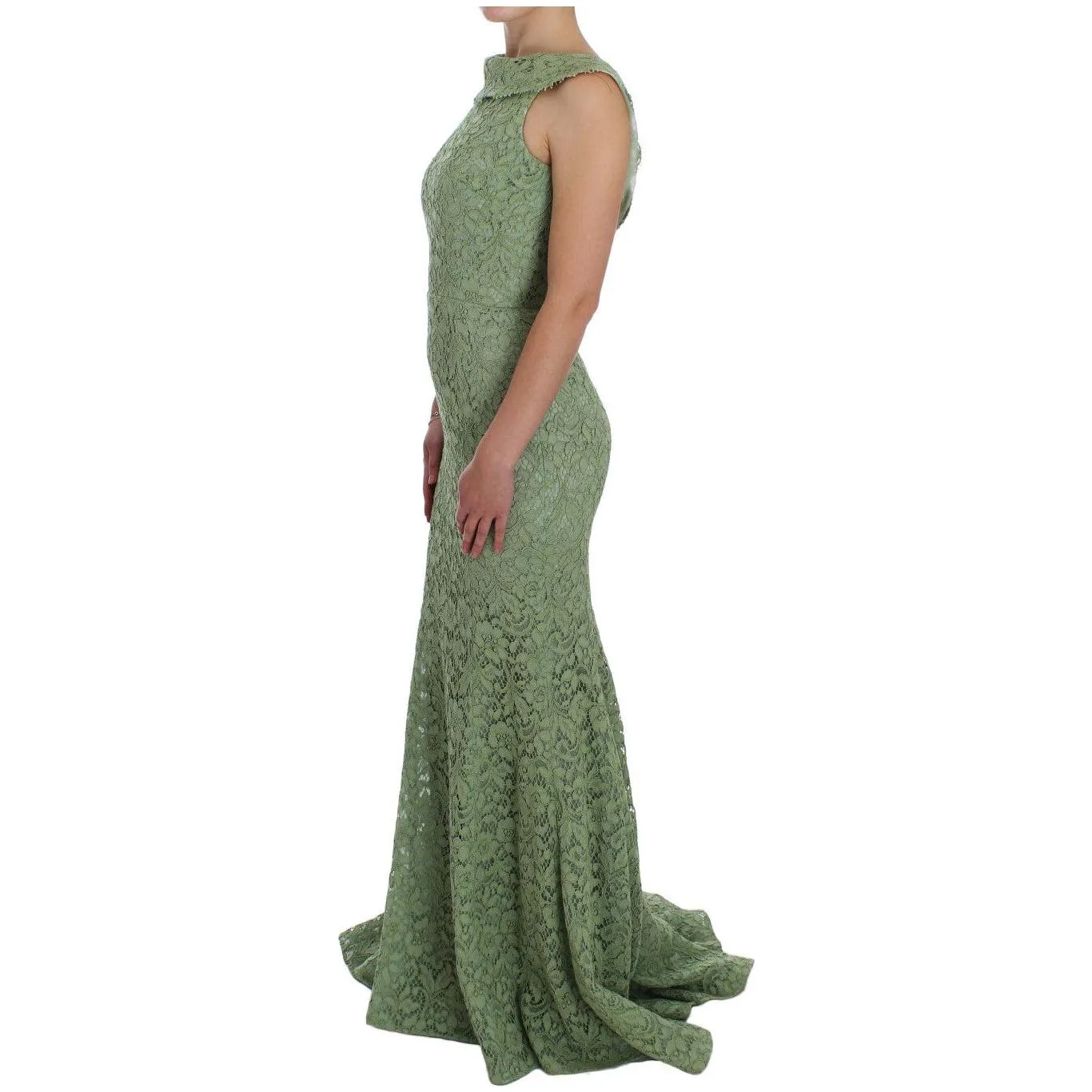 Dolce & Gabbana Elegant Green Floral Lace Maxi Dress