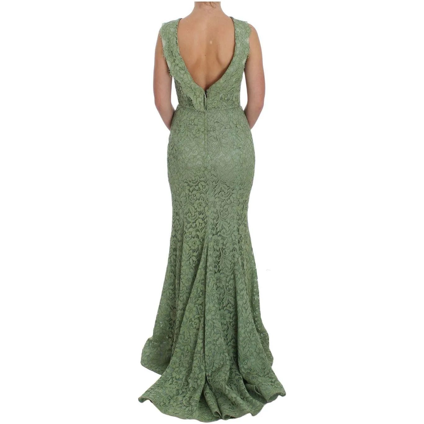 Dolce & Gabbana Elegant Green Floral Lace Maxi Dress