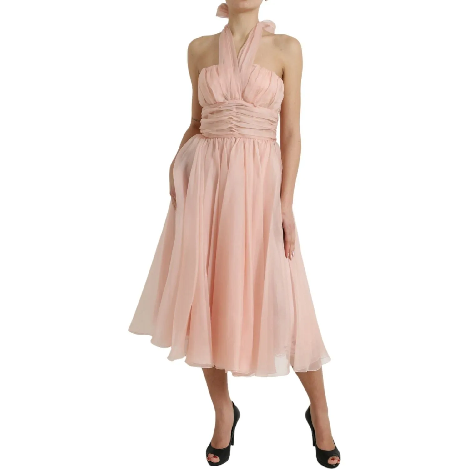 Dolce & Gabbana Elegant Silk Chiffon Halter Midi Dress