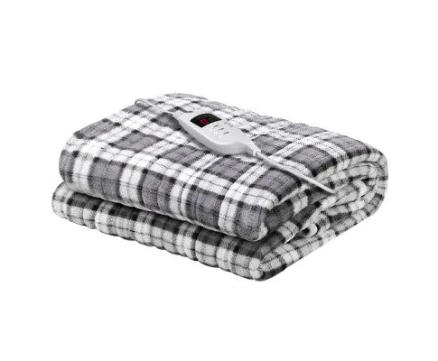 Electric Throw Rug Flannel Snuggle Blanket Washable Heated Grey and White Checkered