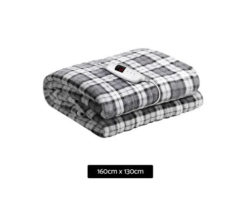 Electric Throw Rug Flannel Snuggle Blanket Washable Heated Grey and White Checkered