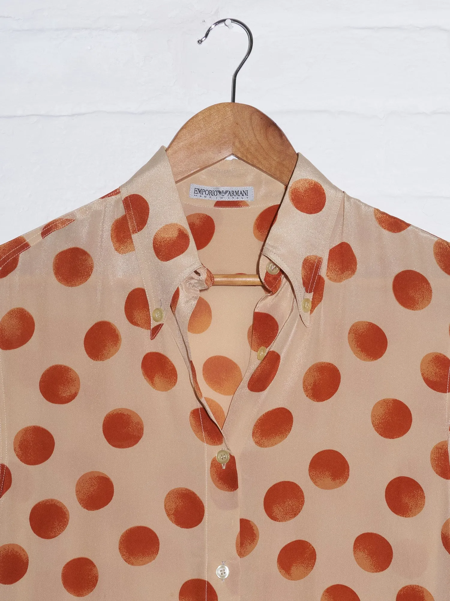 Emporio Armani 1990s beige silk acetate shirt with orange or spot print - 40