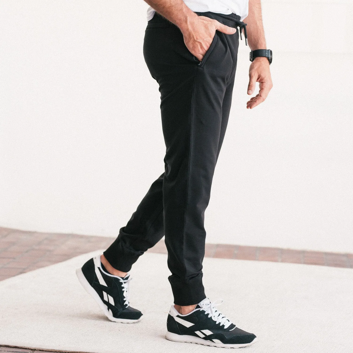 Essential Joggers –  Black Cotton French Terry