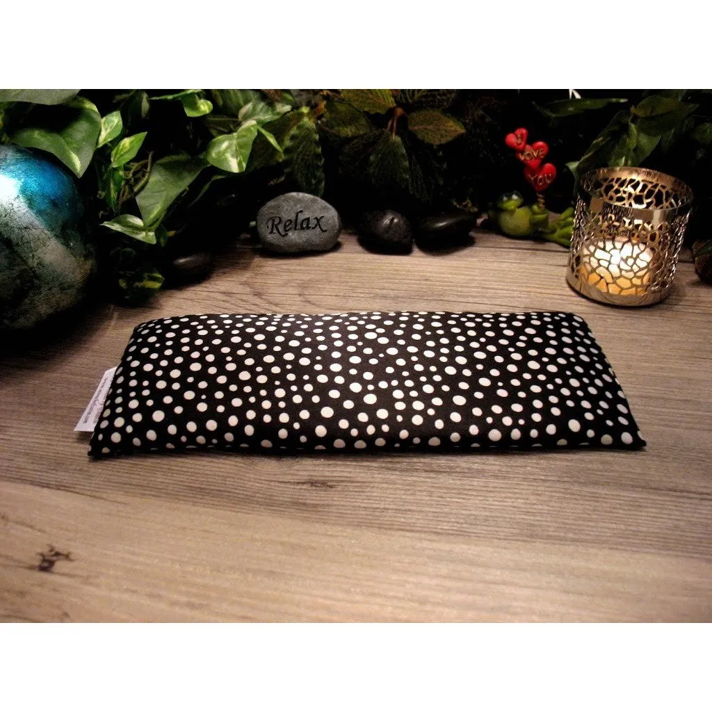 Eye Pillow for Puffy, Swollen, Irritated Eyes. White Polka Dots Satin