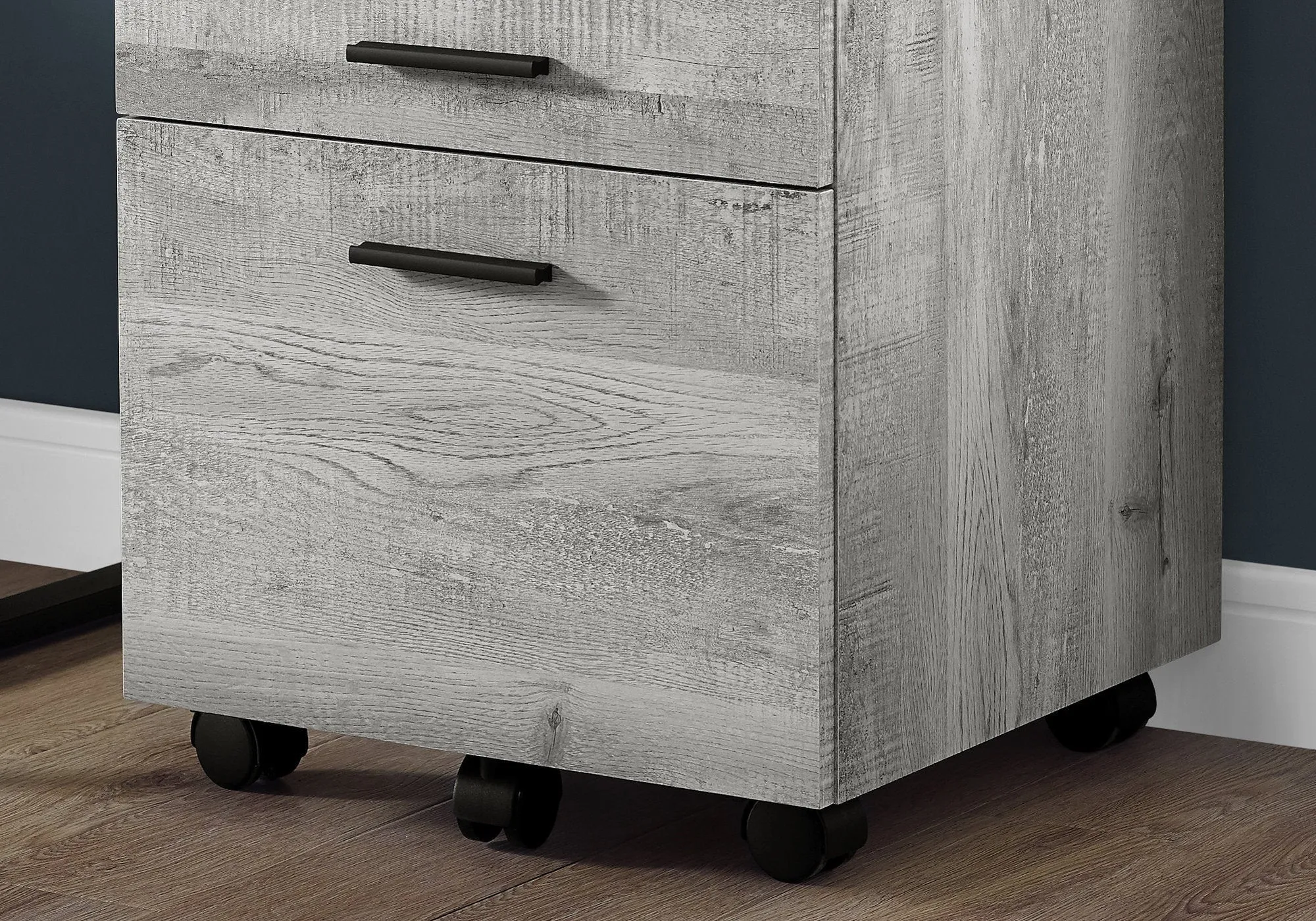 Filing Cabinet - 3 Drawer / Grey Reclaimed Wood / Castors