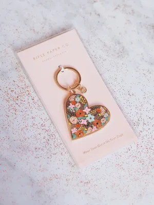 Floral Heart Enamel Keychain